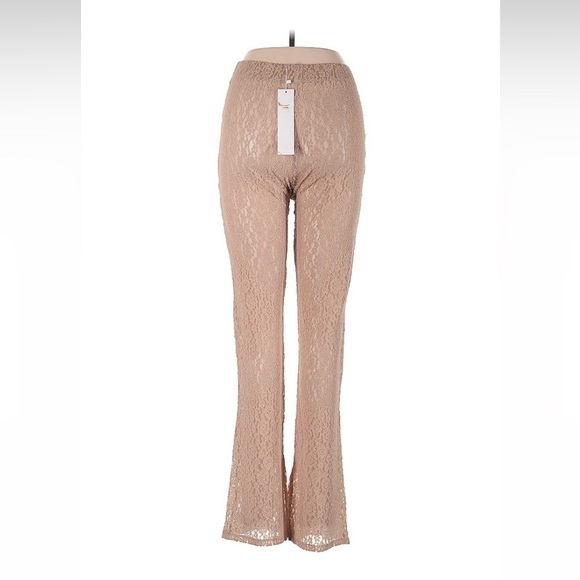 EB Denim Lace Sheer Low Rise Leggings Floral Flare NWT Beige Medium Pink Stretch - Picture 4 of 15